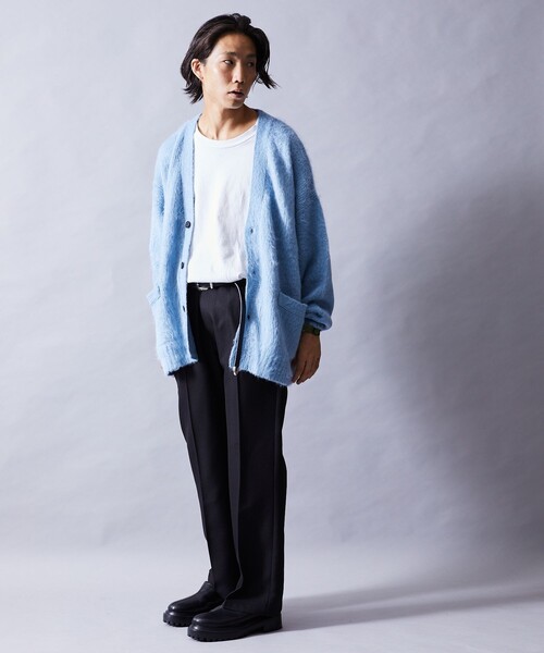 FREAK'S STORE(フリークスストア)の「WEB限定 ビッグシルエット モヘヤタッチ シャギーニット ルーズカーディガン/セーター(カーディガン/ボレロ・メンズ・ブラック/グレー/グリーン/オリーブ/ネイビー/サックスブルー/イエロー・SMALL/MEDIUM/LARGE)」の15枚目の写真