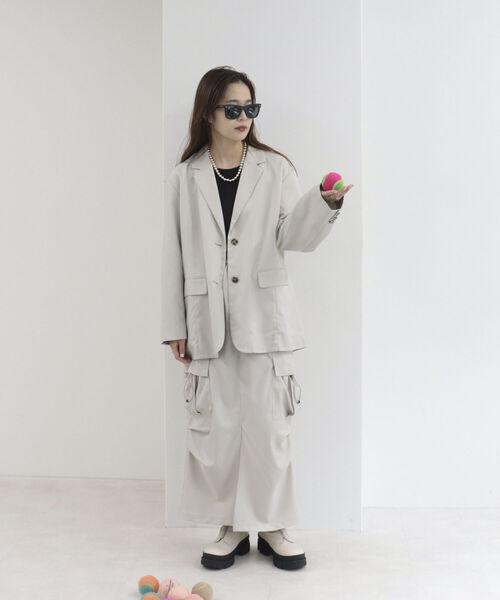 onulsoha（オヌルソハ）の「ストライプカーゴロングスカート（スカート・レディース・ベージュ系その他/ブラック系その他・38）」の3枚目の写真