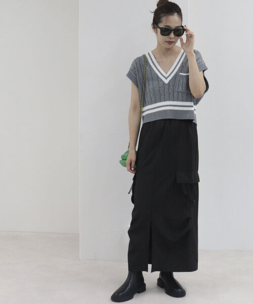 onulsoha（オヌルソハ）の「ストライプカーゴロングスカート（スカート・レディース・ベージュ系その他/ブラック系その他・38）」の8枚目の写真