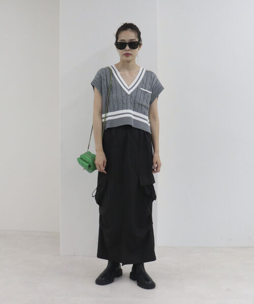 onulsoha（オヌルソハ）の「ストライプカーゴロングスカート（スカート・レディース・ベージュ系その他/ブラック系その他・38）」の9枚目の写真