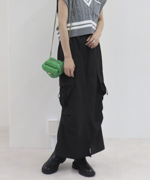 onulsoha（オヌルソハ）の「ストライプカーゴロングスカート（スカート・レディース・ベージュ系その他/ブラック系その他・38）」の10枚目の写真