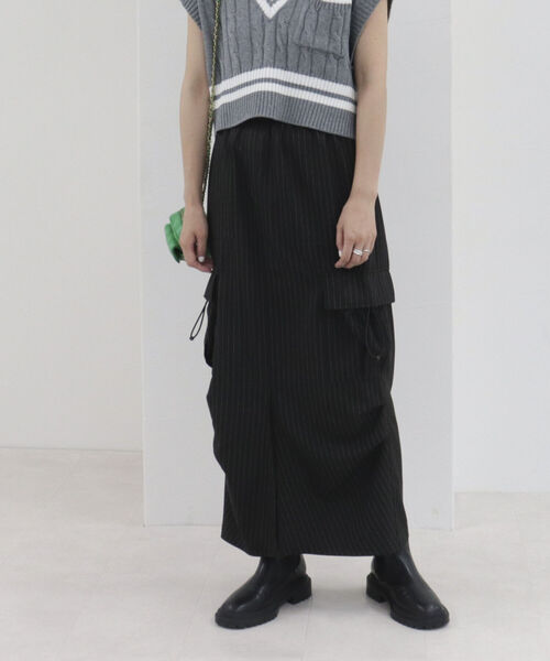 onulsoha（オヌルソハ）の「ストライプカーゴロングスカート（スカート・レディース・ベージュ系その他/ブラック系その他・38）」の11枚目の写真