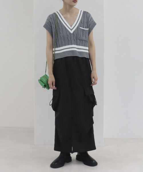 onulsoha（オヌルソハ）の「ストライプカーゴロングスカート（スカート・レディース・ベージュ系その他/ブラック系その他・38）」の13枚目の写真