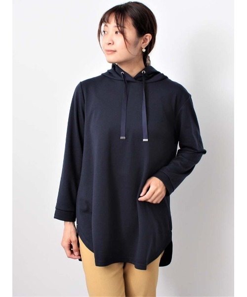 MB mint breeze(エムビーミントブリーズ)の「【M~5L 大きいサイズ】ラウンドヘム チュニック丈 パーカー(Tシャツ/カットソー・レディース・ピンク/ネイビー/クリーム・LL/L/5L/3L/4L/M)」の8枚目の写真
