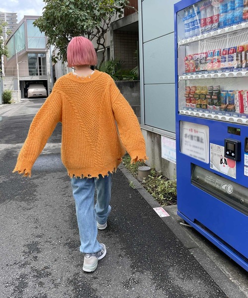 Alley by w closet（アリーバイダブルクローゼット）の「【前後2WAY/Alley】メッシュダメージニットプルオーバー（ニット/セーター・レディース・イエロー/オフホワイト/グリーン/ブルー・FREE）」の8枚目の写真