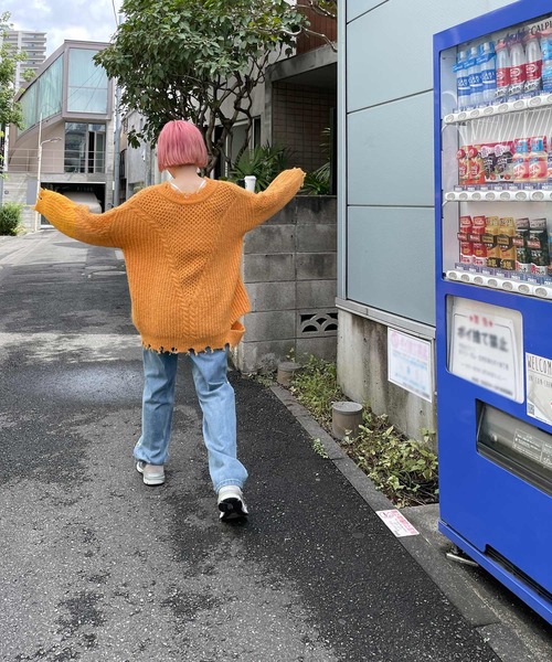 Alley by w closet（アリーバイダブルクローゼット）の「【前後2WAY/Alley】メッシュダメージニットプルオーバー（ニット/セーター・レディース・イエロー/オフホワイト/グリーン/ブルー・FREE）」の9枚目の写真