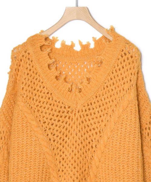 Alley by w closet（アリーバイダブルクローゼット）の「【前後2WAY/Alley】メッシュダメージニットプルオーバー（ニット/セーター・レディース・イエロー/オフホワイト/グリーン/ブルー・FREE）」の13枚目の写真