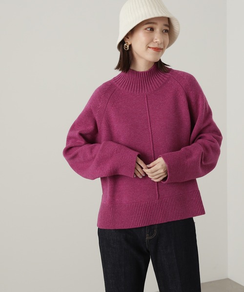 N.（N. Natural Beauty Basic）（エヌエヌナチュラルビューティーベーシック）の「【横田ひかるさん着用】◆ラムウール混ハイネックニット（ニット/セーター・レディース・ブルー/オフホワイト/ピンク/ブラック・MEDIUM）」の4枚目の写真