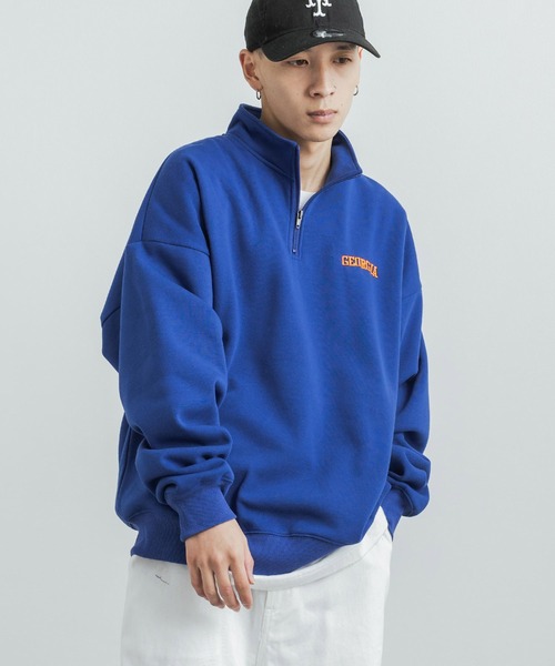 Rocky Monroe（ロッキーモンロー）の「オーバーサイズ 裏起毛カレッジロゴ刺繍ハーフジップスウェット（スウェット・レディース・アッシュグレー/ブラック/ネイビー/グレー/グリーン/アッシュ/グレー系/ブルー・M/L/XL）」の21枚目の写真