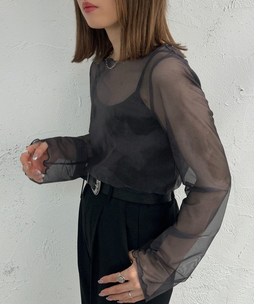 apres jour mignon（アプレジュールミニョン）の「柄シアートップス【ZOZOTOWN限定アイテム】（シャツ/ブラウス・レディース・ブラック系その他/ブラウン系その他/ベージュ系その他・フリー/X-LARGE）」の2枚目の写真