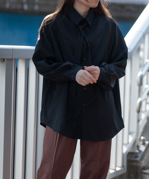 JOHN'S CLOSET（ジョンズクローゼット）の「【i】ポリストレッチネクタイ付きLSシャツ（シャツ/ブラウス・メンズ・ホワイト/チャコールグレー/ブラック・LARGE/MEDIUM/X-LARGE）」の7枚目の写真