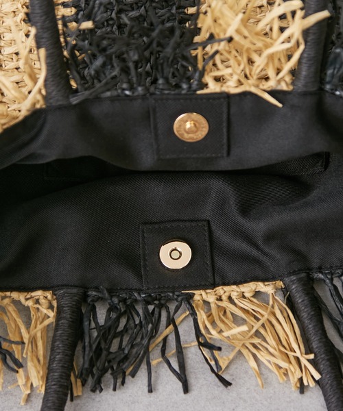 Actually（アクチュアリー）の「ペーパーストライプ トートバッグ（トートバッグ・レディース・ブラック/ベージュ・フリー）」の9枚目の写真