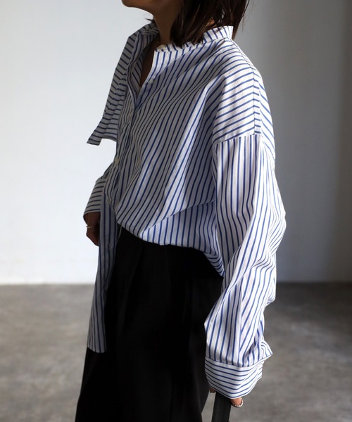 EASEBLUE（イーズブルー）の「アシメフラップオーバーシャツブラウス（シャツ/ブラウス・レディース・オフホワイト/ブルー/ブルー系1/ネイビー系1・FREE）」の16枚目の写真