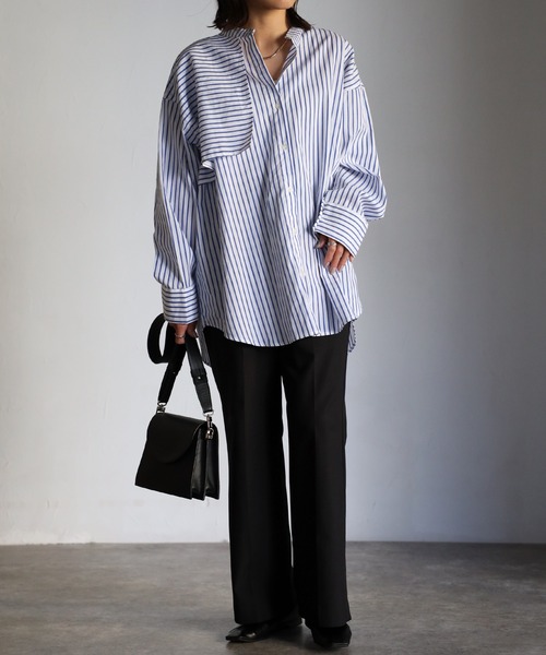 EASEBLUE（イーズブルー）の「アシメフラップオーバーシャツブラウス（シャツ/ブラウス・レディース・オフホワイト/ブルー/ブルー系1/ネイビー系1・FREE）」の19枚目の写真