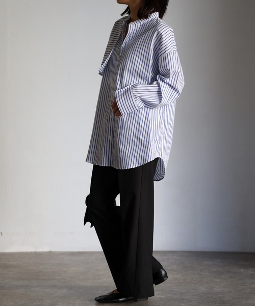 EASEBLUE（イーズブルー）の「アシメフラップオーバーシャツブラウス（シャツ/ブラウス・レディース・オフホワイト/ブルー/ブルー系1/ネイビー系1・FREE）」の20枚目の写真