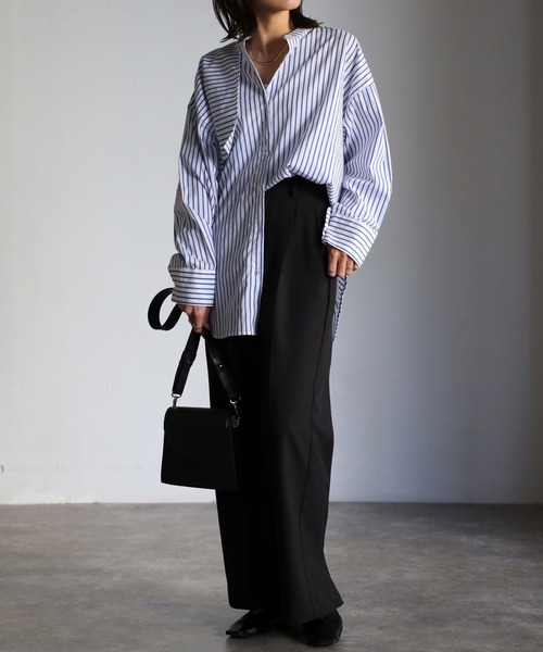 EASEBLUE（イーズブルー）の「アシメフラップオーバーシャツブラウス（シャツ/ブラウス・レディース・オフホワイト/ブルー/ブルー系1/ネイビー系1・FREE）」の18枚目の写真