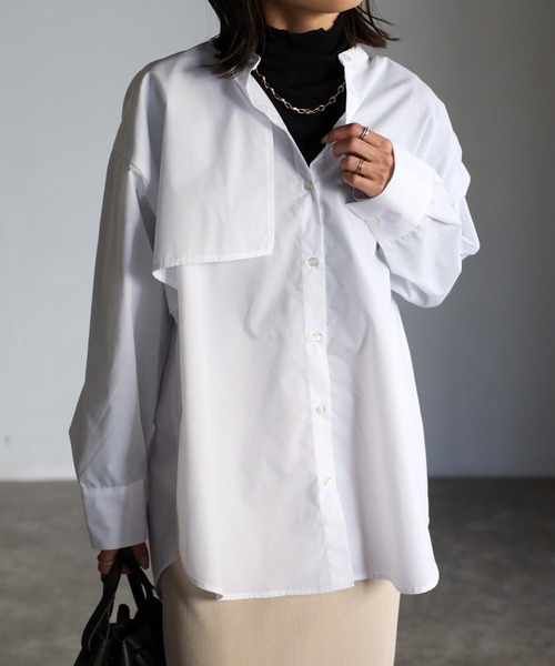 EASEBLUE（イーズブルー）の「アシメフラップオーバーシャツブラウス（シャツ/ブラウス・レディース・オフホワイト/ブルー/ブルー系1/ネイビー系1・FREE）」の22枚目の写真