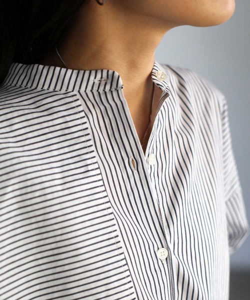 EASEBLUE（イーズブルー）の「アシメフラップオーバーシャツブラウス（シャツ/ブラウス・レディース・オフホワイト/ブルー/ブルー系1/ネイビー系1・FREE）」の7枚目の写真