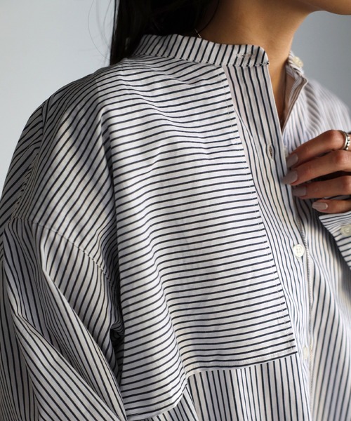 EASEBLUE（イーズブルー）の「アシメフラップオーバーシャツブラウス（シャツ/ブラウス・レディース・オフホワイト/ブルー/ブルー系1/ネイビー系1・FREE）」の8枚目の写真