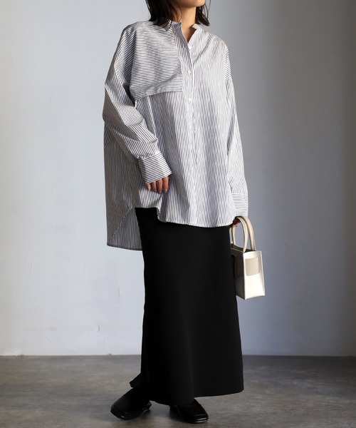 EASEBLUE（イーズブルー）の「アシメフラップオーバーシャツブラウス（シャツ/ブラウス・レディース・オフホワイト/ブルー/ブルー系1/ネイビー系1・FREE）」の12枚目の写真