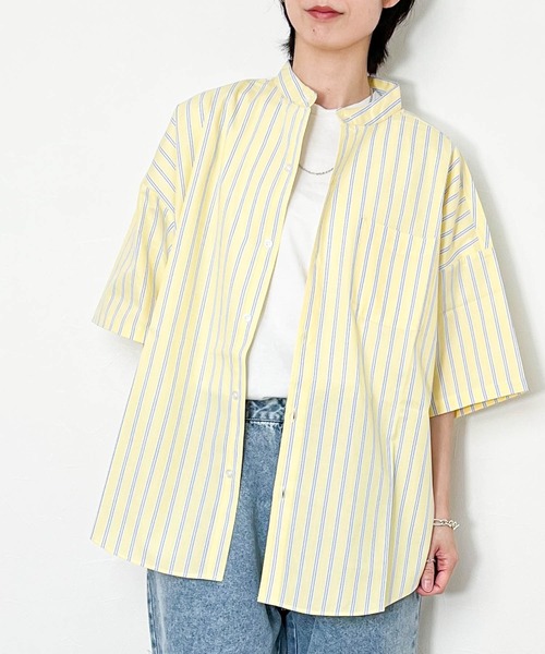 Anytime Songs(エニータイムソングス)の「綿ブロード バンドカラービッグシャツ(シャツ/ブラウス・メンズ・ホワイト/サックスブルー系/グリーン/ホワイト系その他/イエロー/ラベンダー/グリーン系その他/サックスブルー/グレイッシュベージュ/ブラック/ブラック系その他・MEDIUM/LARGE/X-LARGE)」の1枚目の写真