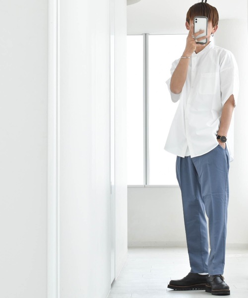 Anytime Songs(エニータイムソングス)の「綿ブロード バンドカラービッグシャツ(シャツ/ブラウス・メンズ・ホワイト/サックスブルー系/グリーン/ホワイト系その他/イエロー/ラベンダー/グリーン系その他/サックスブルー/グレイッシュベージュ/ブラック/ブラック系その他・MEDIUM/LARGE/X-LARGE)」の21枚目の写真