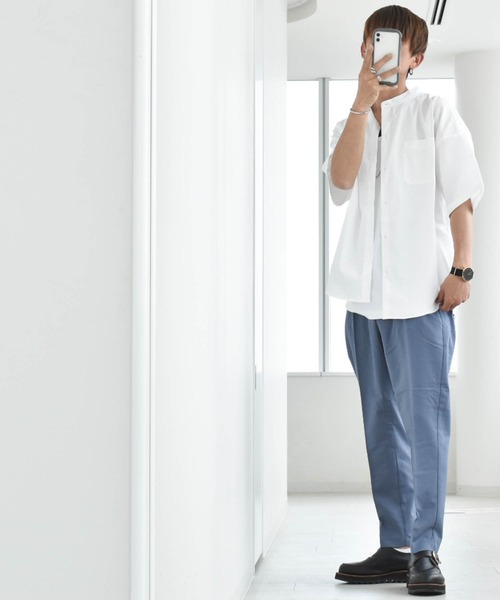 Anytime Songs(エニータイムソングス)の「綿ブロード バンドカラービッグシャツ(シャツ/ブラウス・メンズ・ホワイト/サックスブルー系/グリーン/ホワイト系その他/イエロー/ラベンダー/グリーン系その他/サックスブルー/グレイッシュベージュ/ブラック/ブラック系その他・MEDIUM/LARGE/X-LARGE)」の18枚目の写真