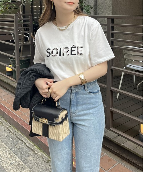 パール付きフロッキーロゴTシャツ（Tシャツ/カットソー）｜prose
