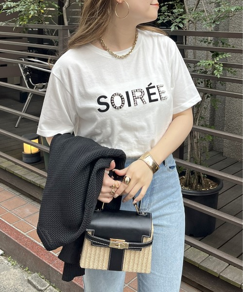 prose verse（プロズヴェール）の「パール付きフロッキーロゴTシャツ（Tシャツ/カットソー・レディース・オフホワイト/チャコール・MEDIUM）」の6枚目の写真