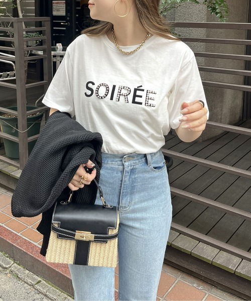 prose verse（プロズヴェール）の「パール付きフロッキーロゴTシャツ（Tシャツ/カットソー・レディース・オフホワイト/チャコール・MEDIUM）」の21枚目の写真