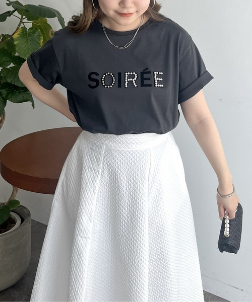 prose verse（プロズヴェール）の「パール付きフロッキーロゴTシャツ（Tシャツ/カットソー・レディース・オフホワイト/チャコール・MEDIUM）」の18枚目の写真