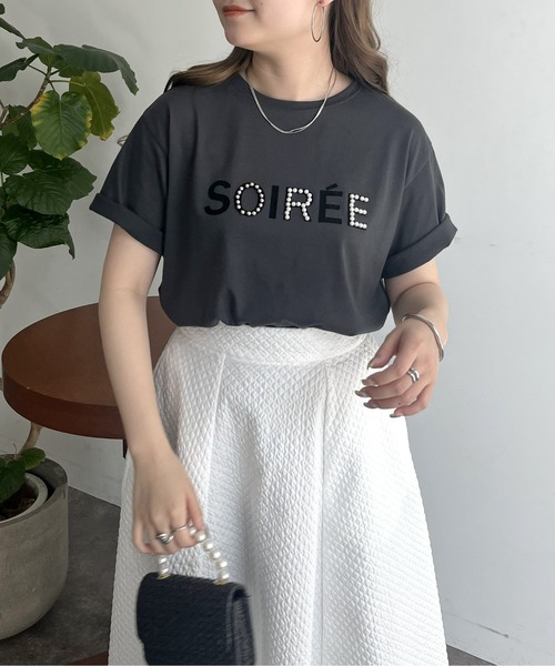 prose verse（プロズヴェール）の「パール付きフロッキーロゴTシャツ（Tシャツ/カットソー・レディース・オフホワイト/チャコール・MEDIUM）」の14枚目の写真