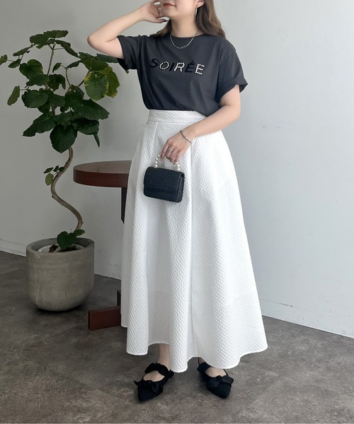 prose verse（プロズヴェール）の「パール付きフロッキーロゴTシャツ（Tシャツ/カットソー・レディース・オフホワイト/チャコール・MEDIUM）」の8枚目の写真