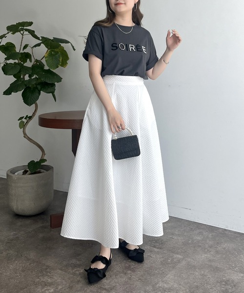 prose verse（プロズヴェール）の「パール付きフロッキーロゴTシャツ（Tシャツ/カットソー・レディース・オフホワイト/チャコール・MEDIUM）」の5枚目の写真