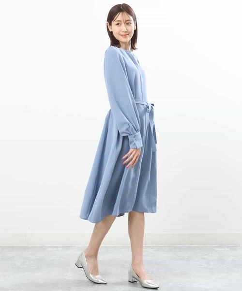 MK MICHEL KLEIN(エムケーミッシェルクラン)の「羽織りとしても!Aラインシルエットシャツワンピース/洗える(シャツワンピース・レディース・ネイビー/ライトブルー・38)」の3枚目の写真