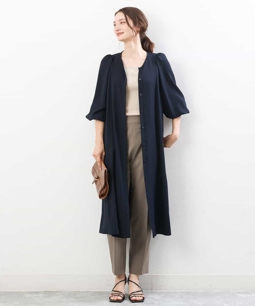 MK MICHEL KLEIN(エムケーミッシェルクラン)の「羽織りとしても!Aラインシルエットシャツワンピース/洗える(シャツワンピース・レディース・ネイビー/ライトブルー・38)」の12枚目の写真