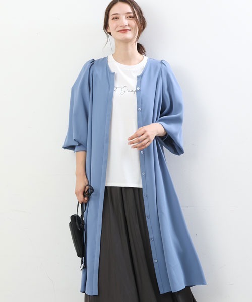 MK MICHEL KLEIN(エムケーミッシェルクラン)の「羽織りとしても!Aラインシルエットシャツワンピース/洗える(シャツワンピース・レディース・ネイビー/ライトブルー・38)」の1枚目の写真