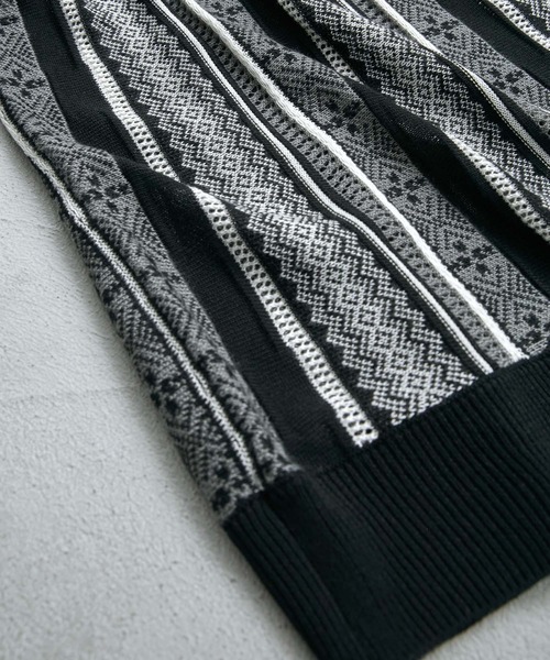 MONO-MART（モノマート）の「レトロジャガードストライプ ルーズニットポロシャツ（ポロシャツ・メンズ・ネイビー/アイボリー/グリーン/サックスブルー/ブラック/モカ/ブラック系/ナチュラル・M/L/S）」の18枚目の写真
