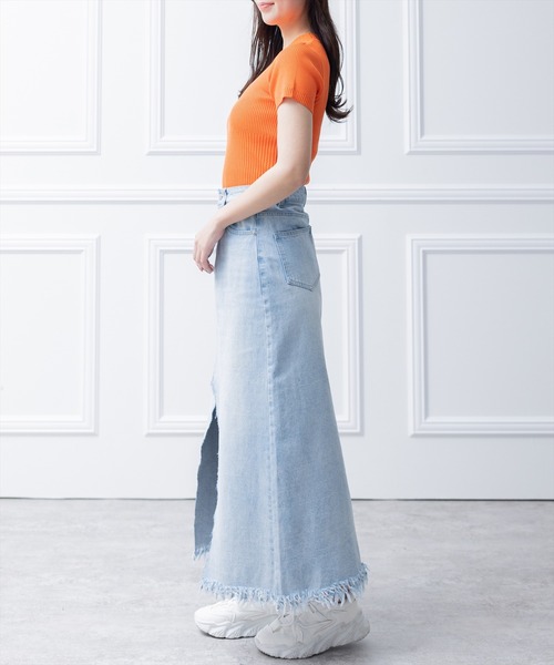 clear（クリア）の「リメイク風フリンジデニムロングスカート（デニムスカート・レディース・ブルー/ライトブルー・M/S）」の11枚目の写真