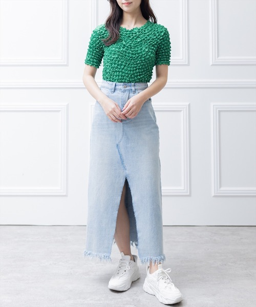 clear（クリア）の「リメイク風フリンジデニムロングスカート（デニムスカート・レディース・ブルー/ライトブルー・M/S）」の14枚目の写真