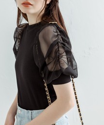 OLIVE des OLIVE | 袖チュールプルオーバー(Tシャツ/カットソー)