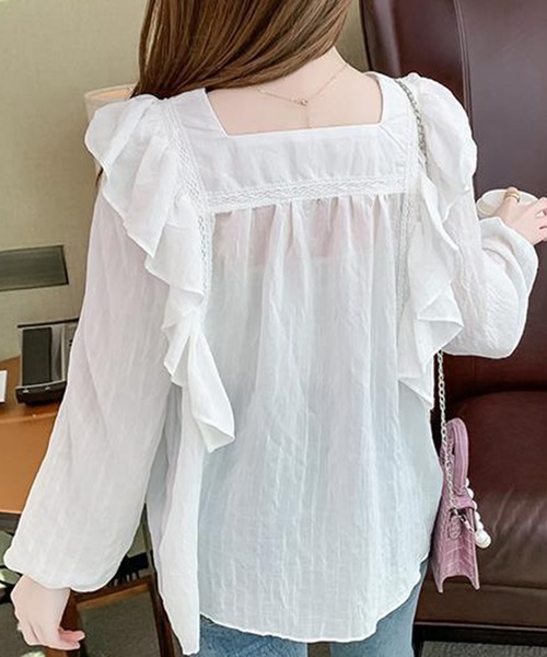Amulet（アミュレット）の「ショルダーフリルブラウス（シャツ/ブラウス・レディース・モカ/ホワイト・M/L/XL）」の9枚目の写真