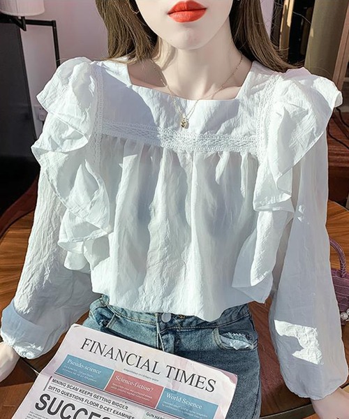 Amulet（アミュレット）の「ショルダーフリルブラウス（シャツ/ブラウス・レディース・モカ/ホワイト・M/L/XL）」の12枚目の写真