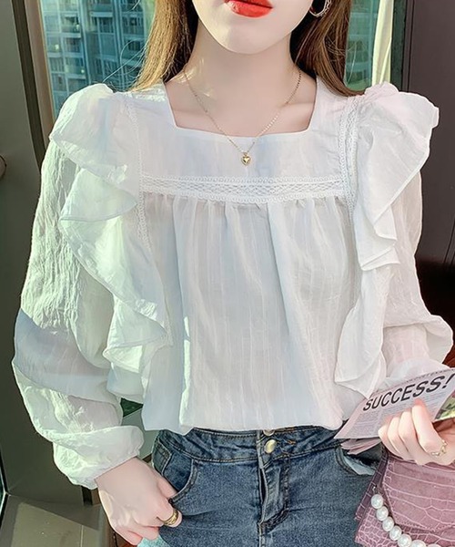 Amulet（アミュレット）の「ショルダーフリルブラウス（シャツ/ブラウス・レディース・モカ/ホワイト・M/L/XL）」の13枚目の写真