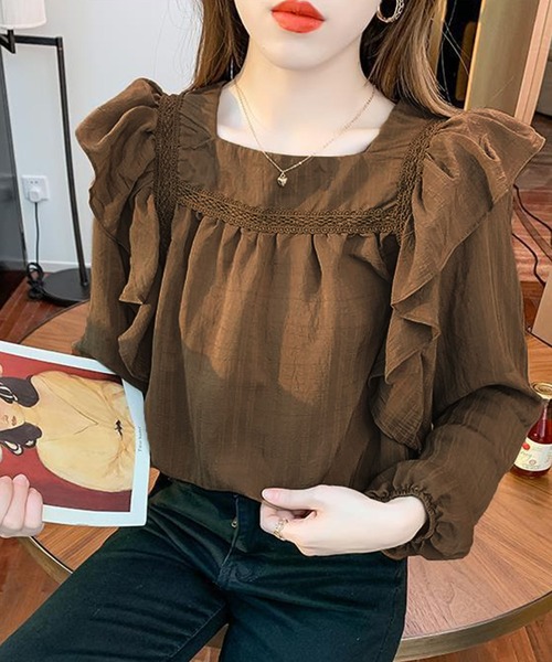 Amulet（アミュレット）の「ショルダーフリルブラウス（シャツ/ブラウス・レディース・モカ/ホワイト・M/L/XL）」の14枚目の写真