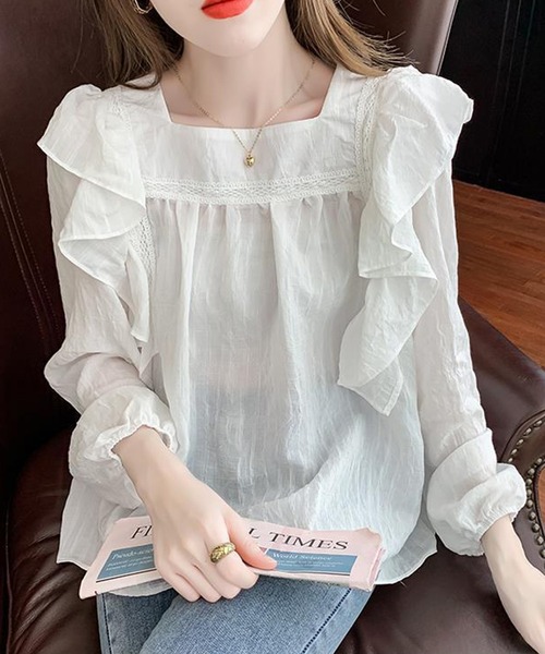 Amulet（アミュレット）の「ショルダーフリルブラウス（シャツ/ブラウス・レディース・モカ/ホワイト・M/L/XL）」の15枚目の写真