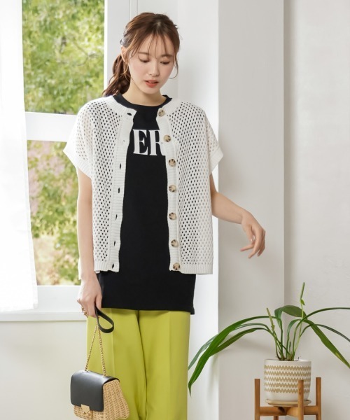 SMILE LAND(スマイルランド)の「大きいサイズ 透かし編2WAYニットプルオーバー(ニット/セーター・レディース・ブラック/オフホワイト・5L~6L/L~LL/3L~4L)」の9枚目の写真