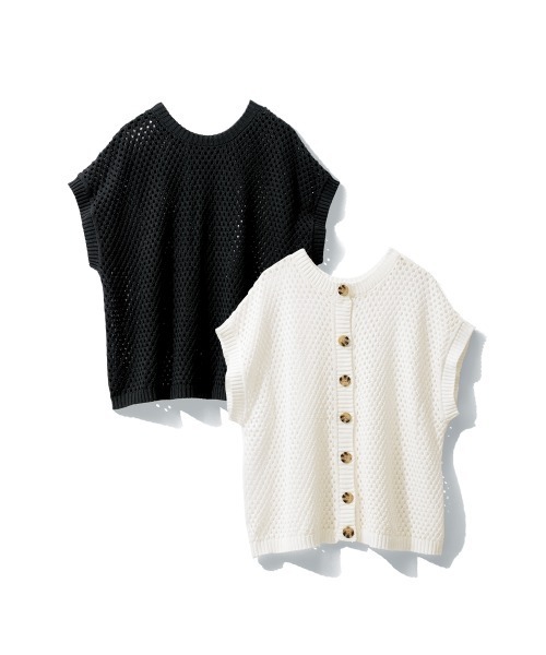 SMILE LAND(スマイルランド)の「大きいサイズ 透かし編2WAYニットプルオーバー(ニット/セーター・レディース・ブラック/オフホワイト・5L~6L/L~LL/3L~4L)」の13枚目の写真