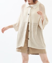 EDIT Gris | 【ユニセックス】ルーズメッシュ半袖シャツカーディガン(カーディガン/ボレロ)