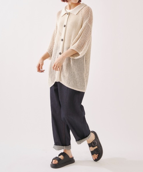 EDIT Gris（エディットグリ）の「【ユニセックス】ルーズメッシュ半袖シャツカーディガン（カーディガン/ボレロ・レディース・ブラック/アイボリー・FREE）」の20枚目の写真